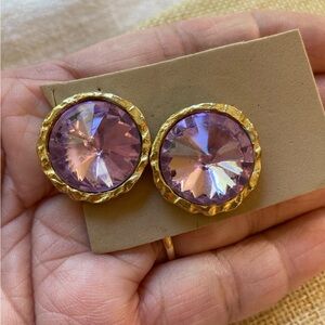 Purple Rivoli Cut Rhinestones‎ Pierced Ears Vintage Earrings